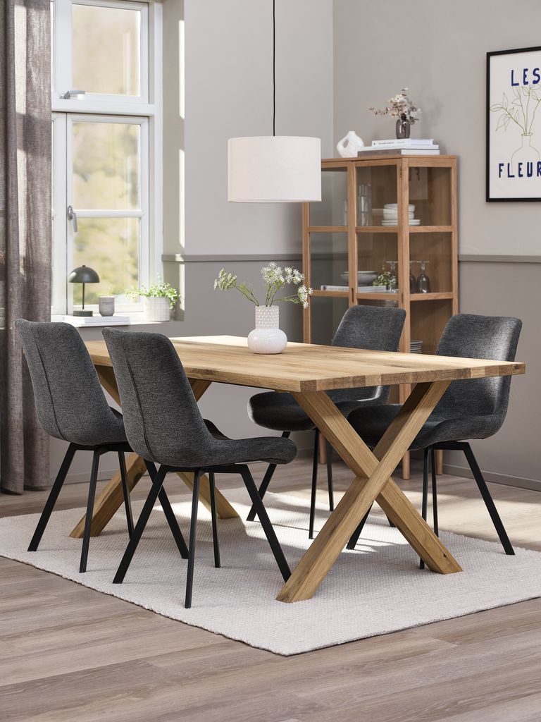GRIBSKOV L180 Tisch Eiche natur + 4 HYGUM Stühle grau