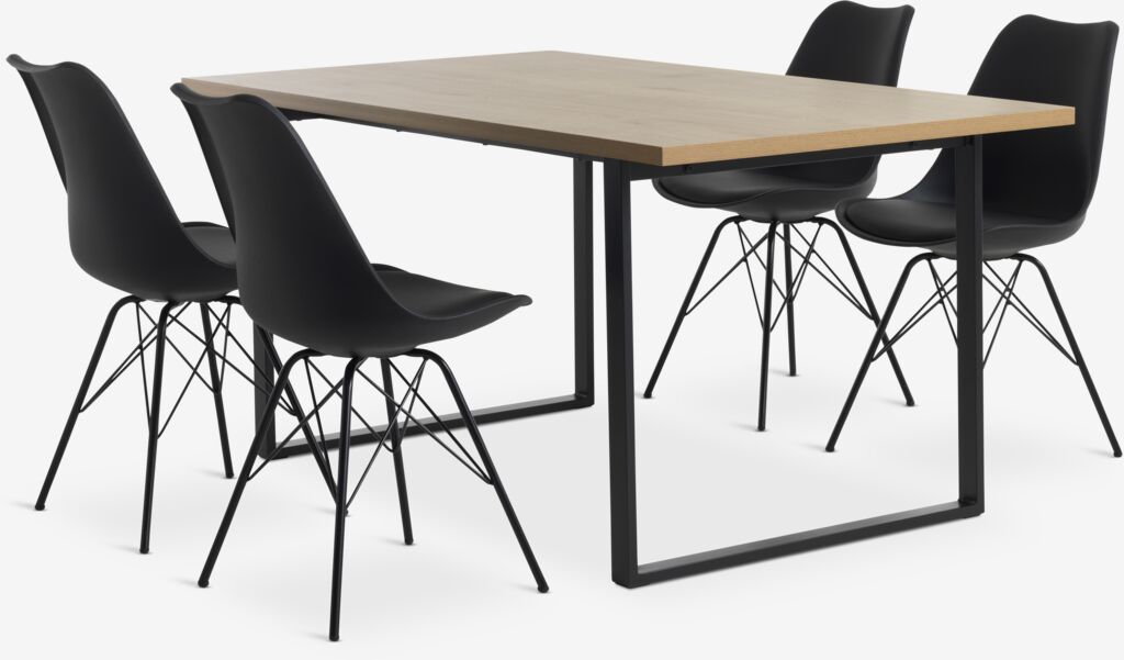 AABENRAA L160 Tisch Eiche warm + 4 KLARUP Stühle schwarz