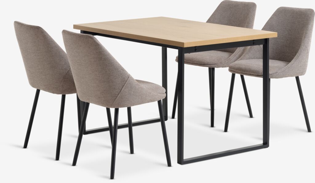 AABENRAA L120 Tisch Eiche w. + 4 VELLEV Stühle sand/schwarz