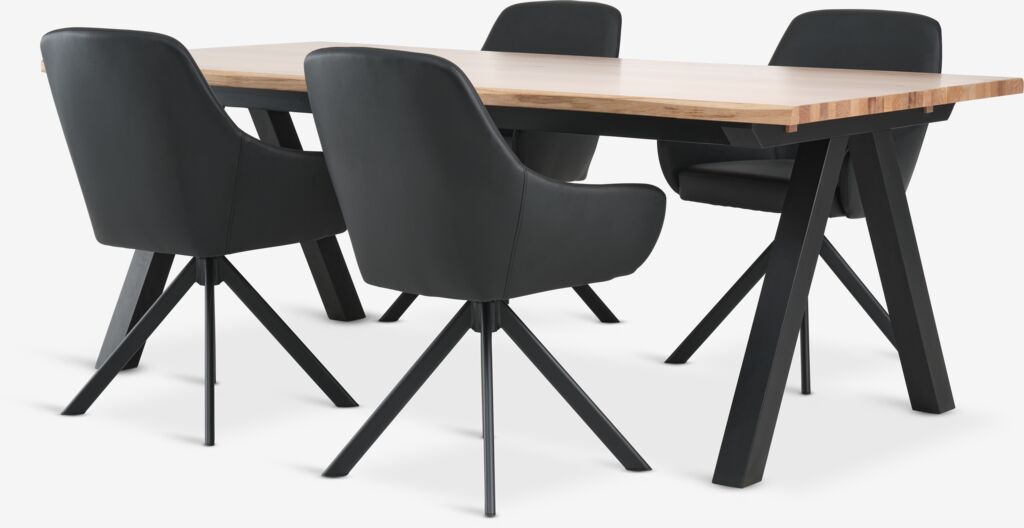 SANDBY L210 Tisch Eiche natur + 4 ROSTRUP Stühle schwarz