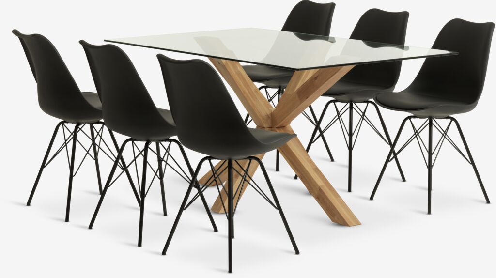 AGERBY L160 Tisch Eiche natur + 4 KLARUP Stühle schwarz