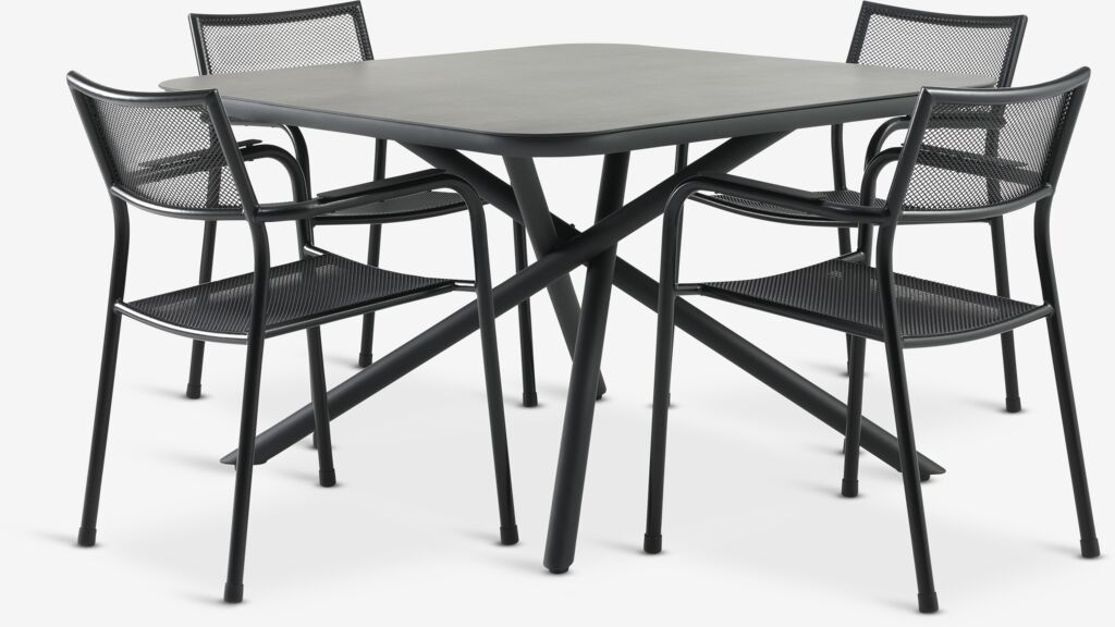 GOTHENBURG L120 Tisch grau + 4 HEMSEDAL Stuhl schwarz