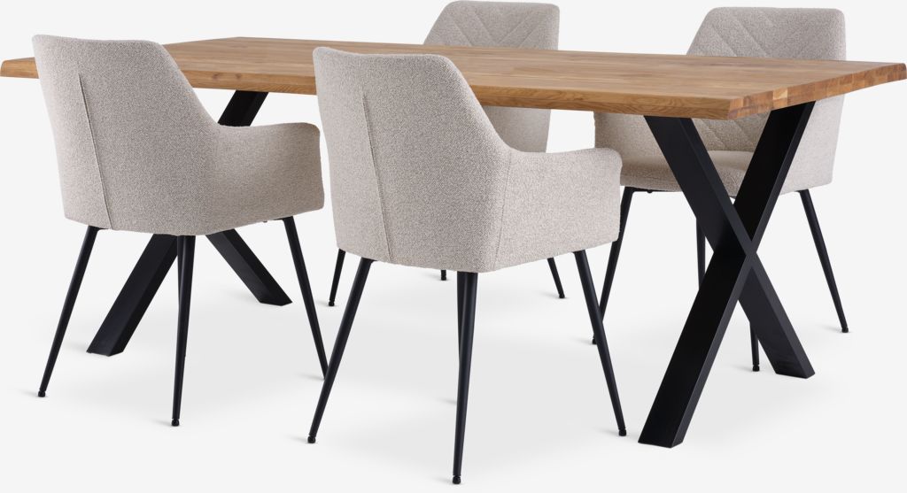 ROSLEV L200 Tisch Eiche natur + 4 PURHUS off-white/schwarz