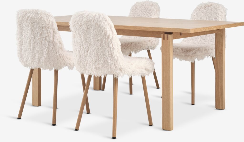 MEJLSKOV L180 Tisch Eiche natur + 4 JONSTRUP Teddy off-white