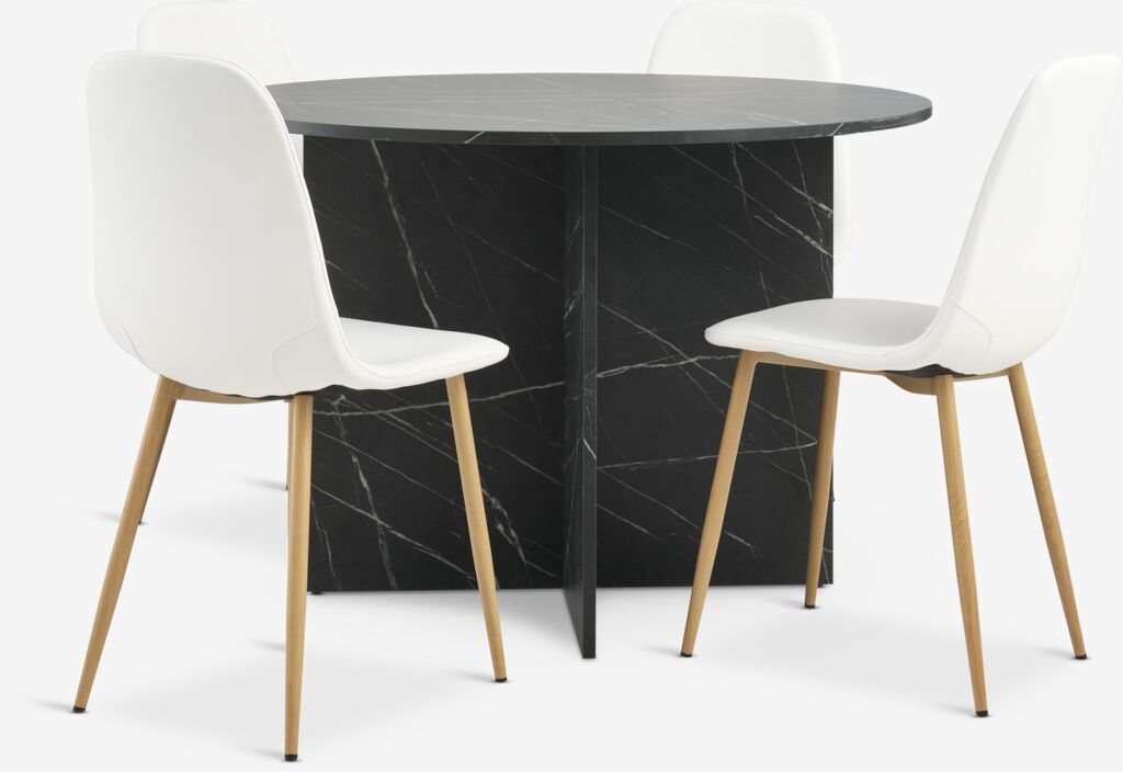 KRONDAL Ø110 Tisch Marmor + 4 JONSTRUP Stühle weiß