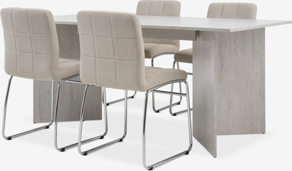 KRONDAL L180 Tisch travertin + 4 HAMMEL Stühle beige