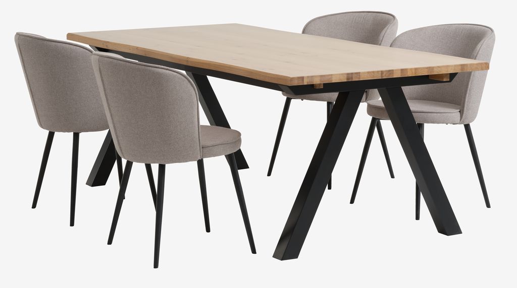 SANDBY L210 Tisch Eiche natur + 4 RISSKOV Stühle hellgrau