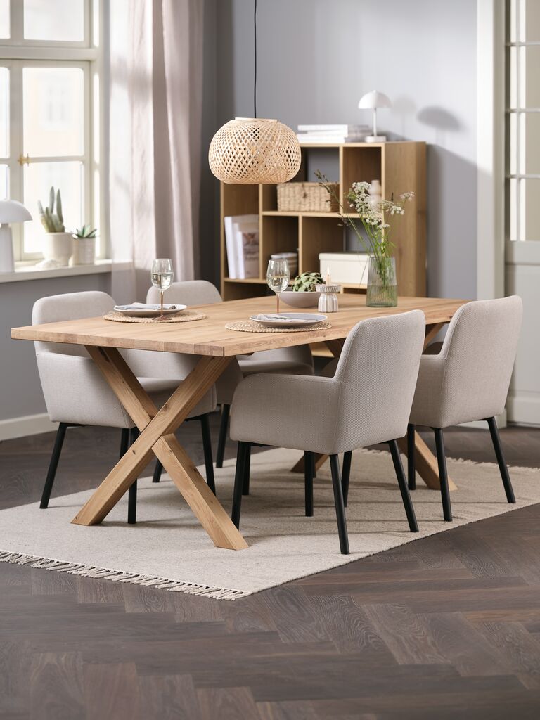 GRIBSKOV L180 Tisch Eiche natur + 4 SOTTRUP Stühle beige/sch
