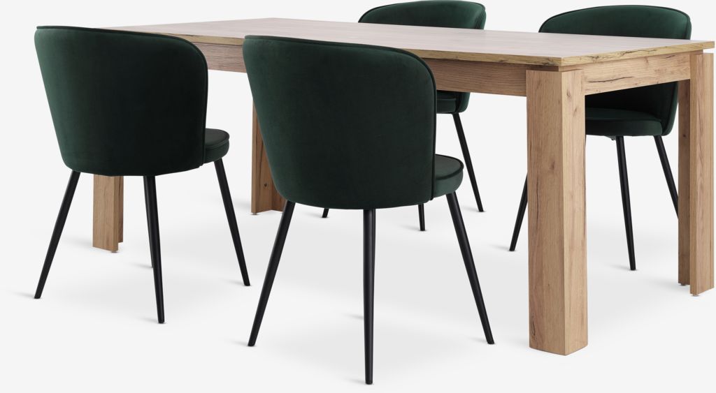 LINTRUP L190/280 Tisch Wildeiche + 4 RISSKOV Samt dunkelg