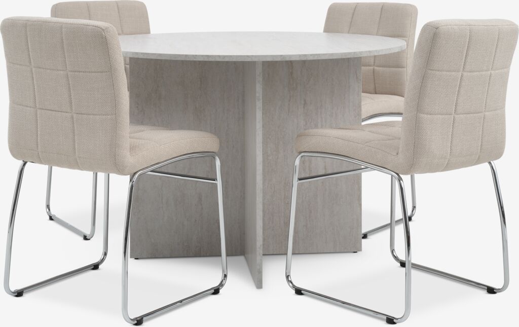 KRONDAL Ø110 Tisch Travertin + 4 HAMMEL Stühle beige