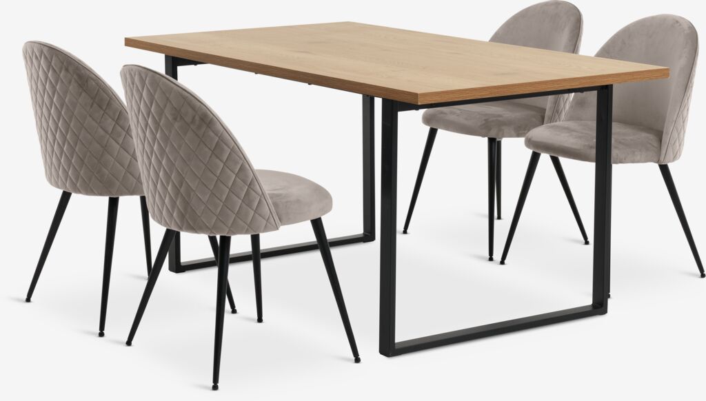 AABENRAA L160 Tisch Eiche w. + 4 KOKKEDAL Stühle Samt grau
