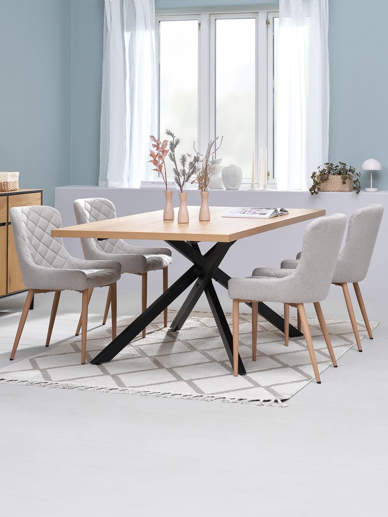 NORTOFT L200 Tisch Eiche warm + 4 BELLINGE Stühle sand