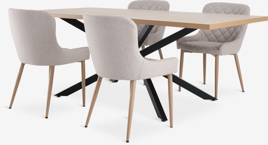 NORTOFT L200 Tisch Eiche warm + 4 BELLINGE Stühle sand