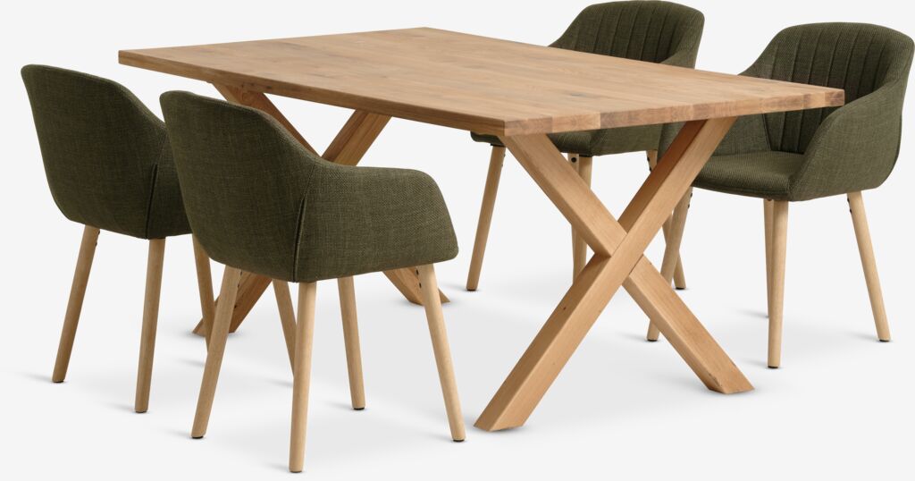 GRIBSKOV L180 Tisch Eiche natur + 4 ADSLEV Stühle olivgrün