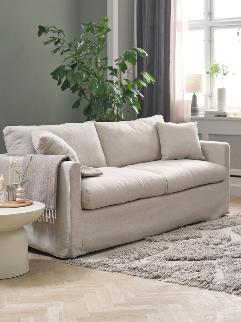 LYNGAA Sofa 3-Sitzer abnehmbarer Bezug beige Stoff