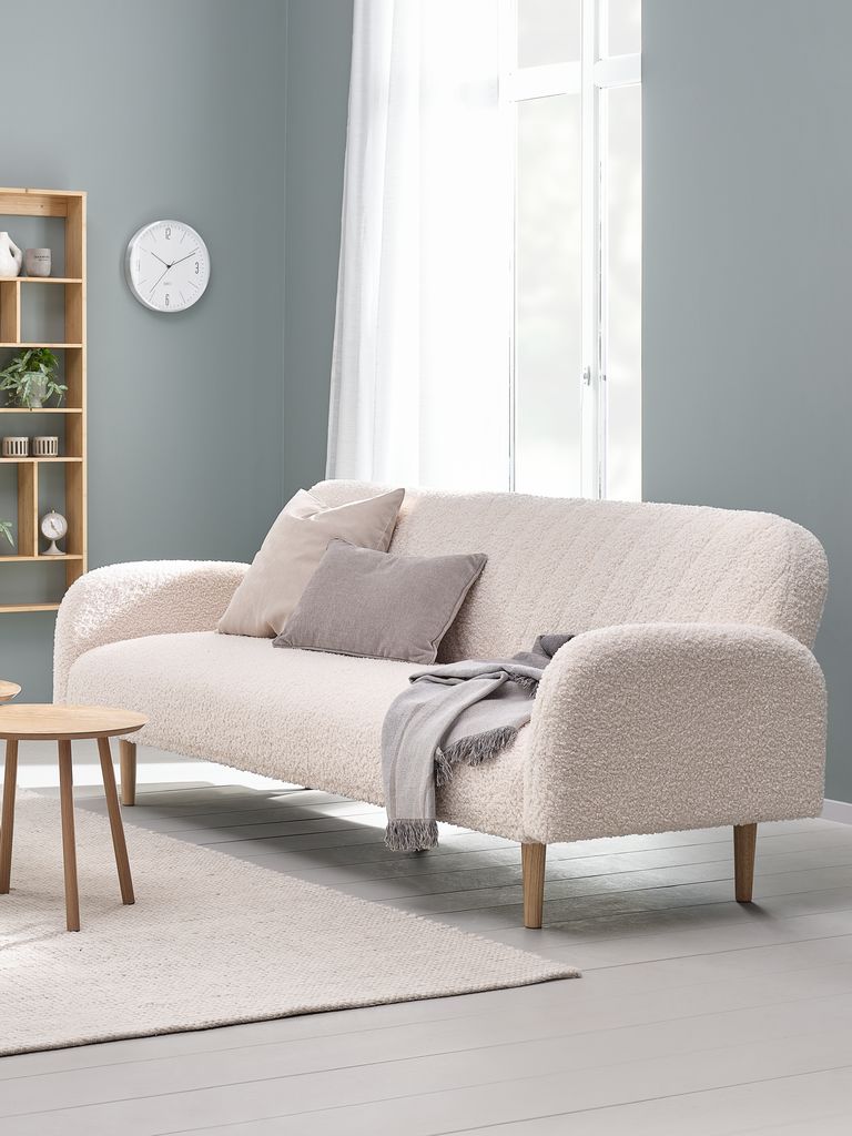 Schlafsofa PARADIS off-white Teddystoff/ Eiche