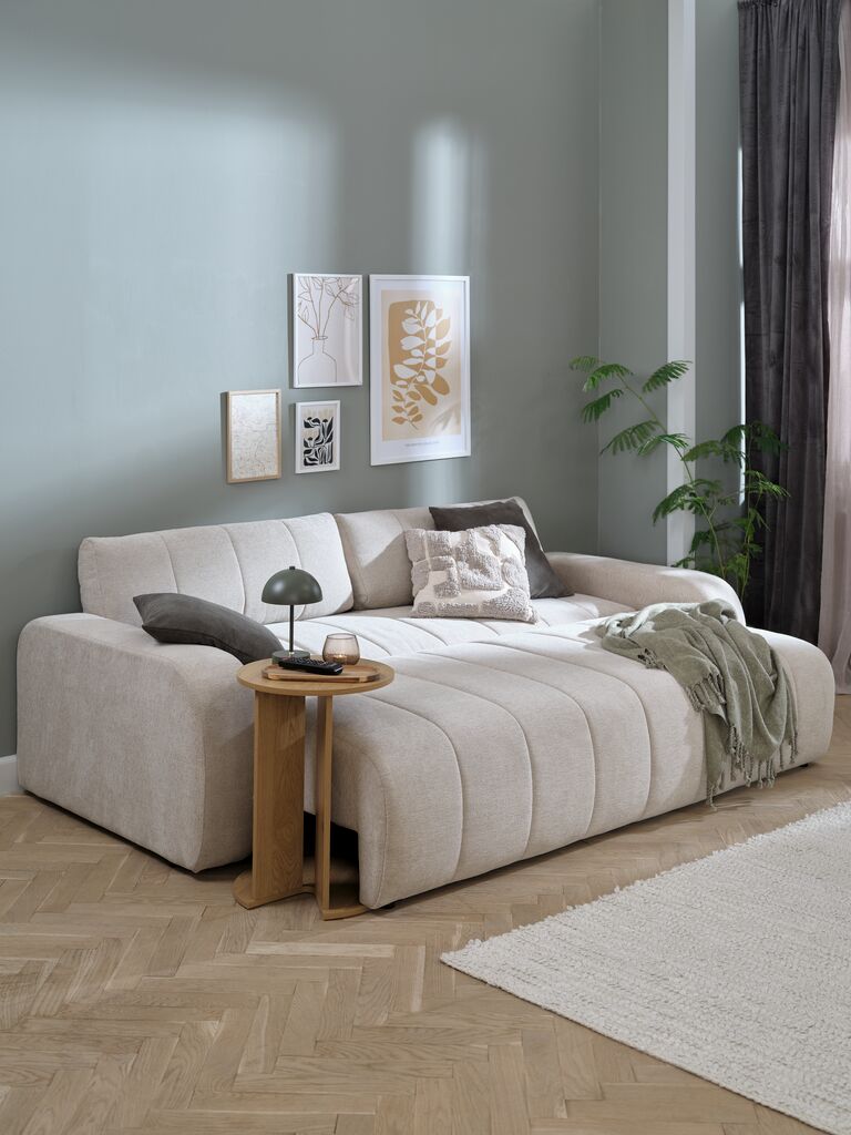 Schlafsofa ORMSLEV 3-Sitzer beige Stoff