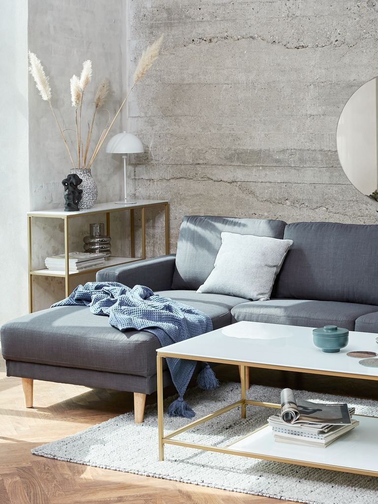 Sofa EGENSE Chaiselongue links dunkelgrau Stoff