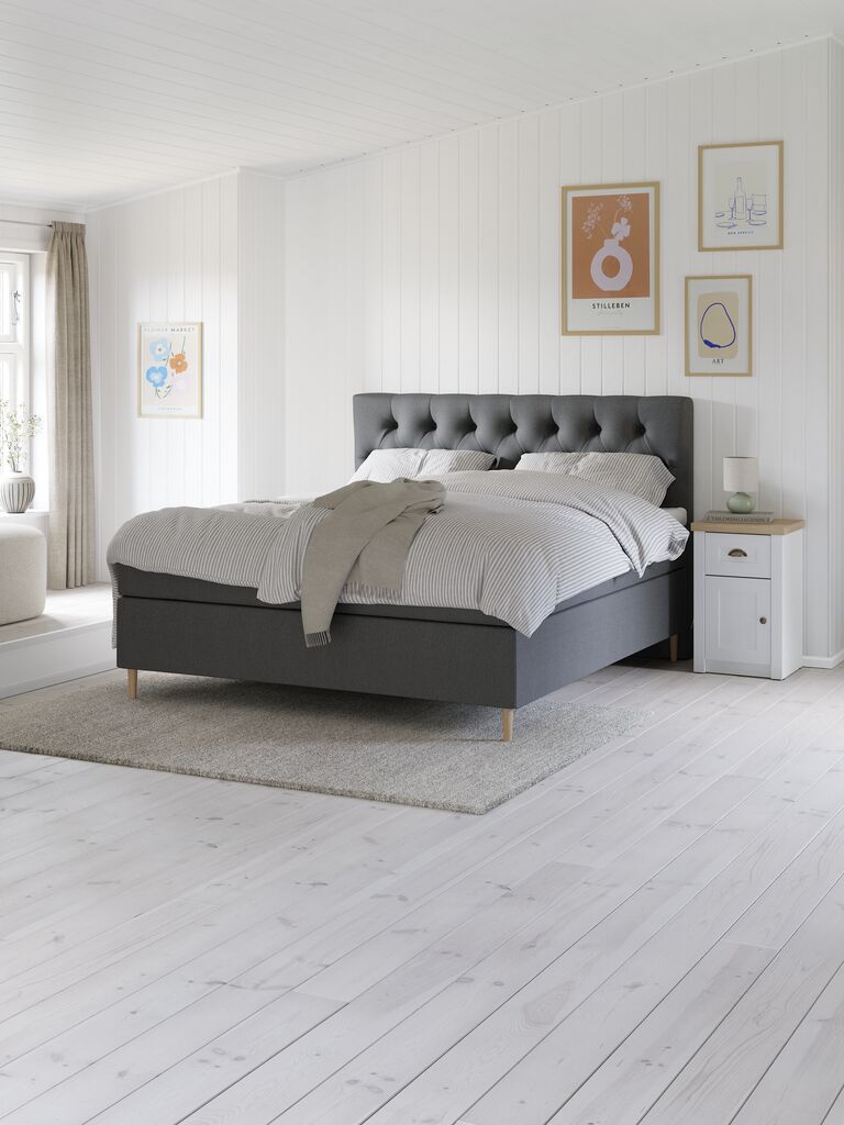 Boxspringbett 160x200 VELFJORDEN + FLYA Grau-40 Fest