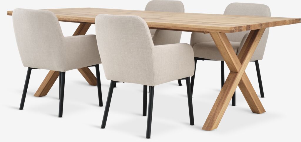 GRIBSKOV L230 Tisch Eiche natur + 4 SOTTRUP Stühle beige/sch