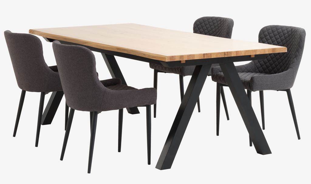 SANDBY L210 Tisch Eiche natur + 4 PEBRINGE Stühle grau/schw