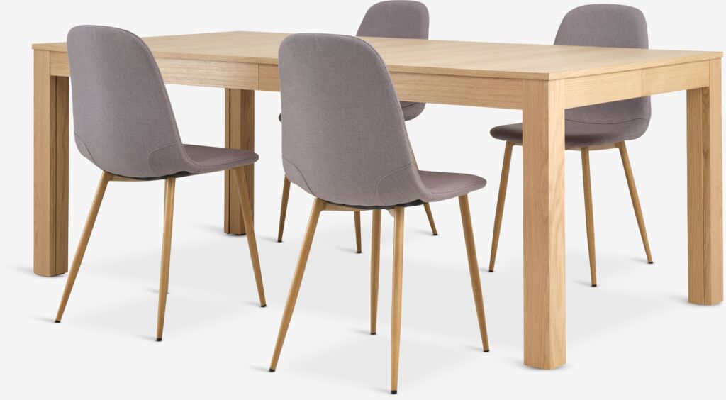KORSKRO L200/326 Tisch Eiche natur + 4 JONSTRUP Stühle grau