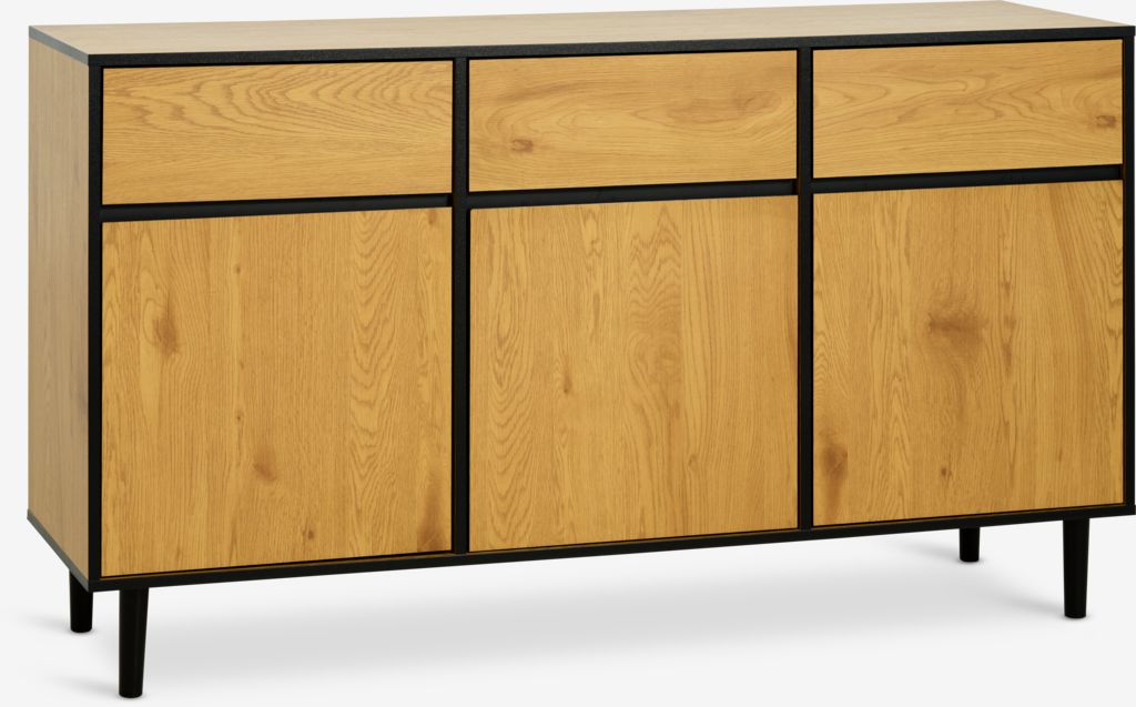 Sideboard ODENSE 3 Türen 3 Schubladen warme Eichenfarbe/schw