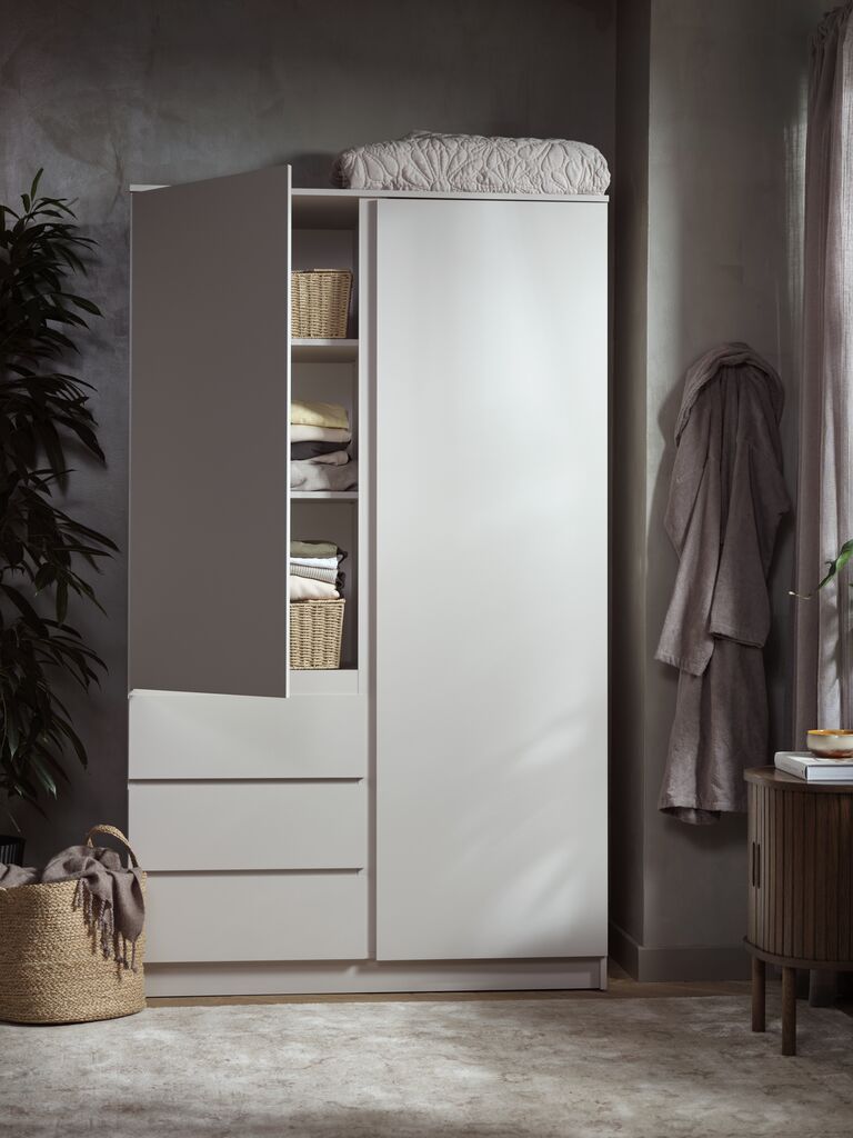 Kleiderschrank LIMFJORDEN 120x200 2 Türen 3 Schubladen beige