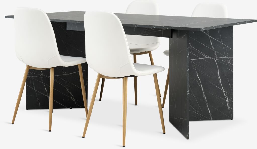 KRONDAL L180 Tisch Marmor + 4 JONSTRUP Stühle weiß