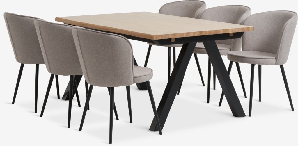 SANDBY L160 Tisch Eiche natur + 4 RISSKOV Stühle hellgrau