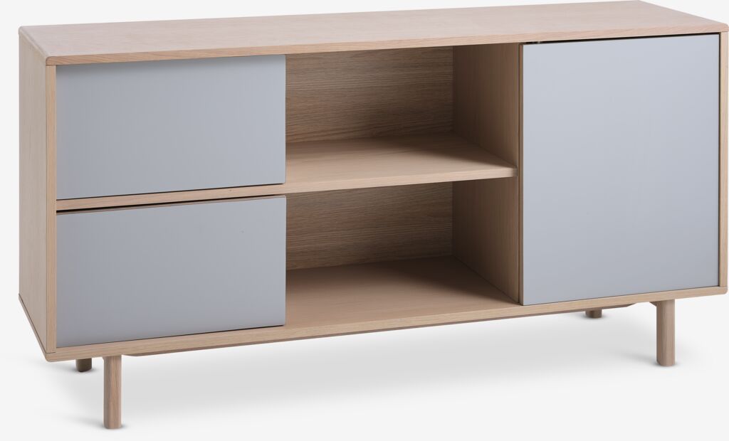 Sideboard EGEBJERG 1 Tür 2 Schubladen grau/Eiche hell