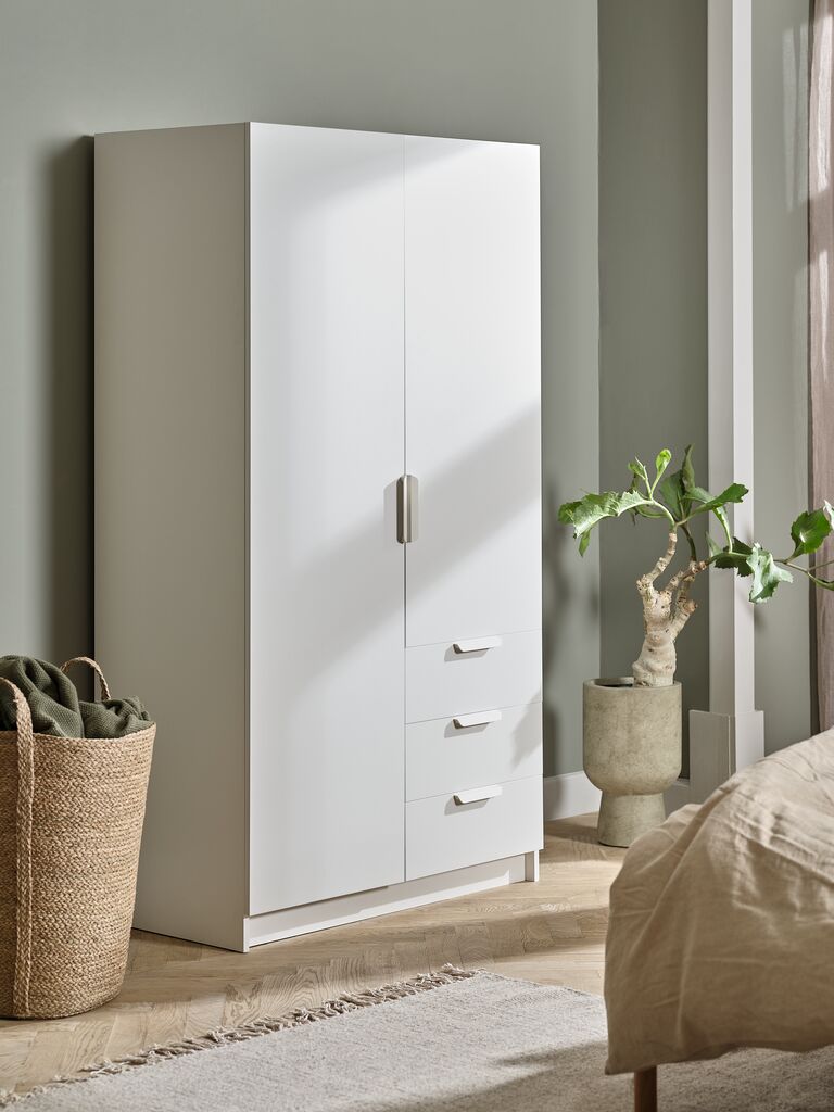 Kleiderschrank JENSLEV 96x176 2 Türen 3 Schubladen weiß