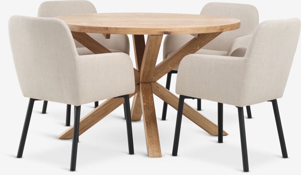 GRIBSKOV Ø120 Tisch Eiche natur + 4 SOTTRUP Stühle beige/