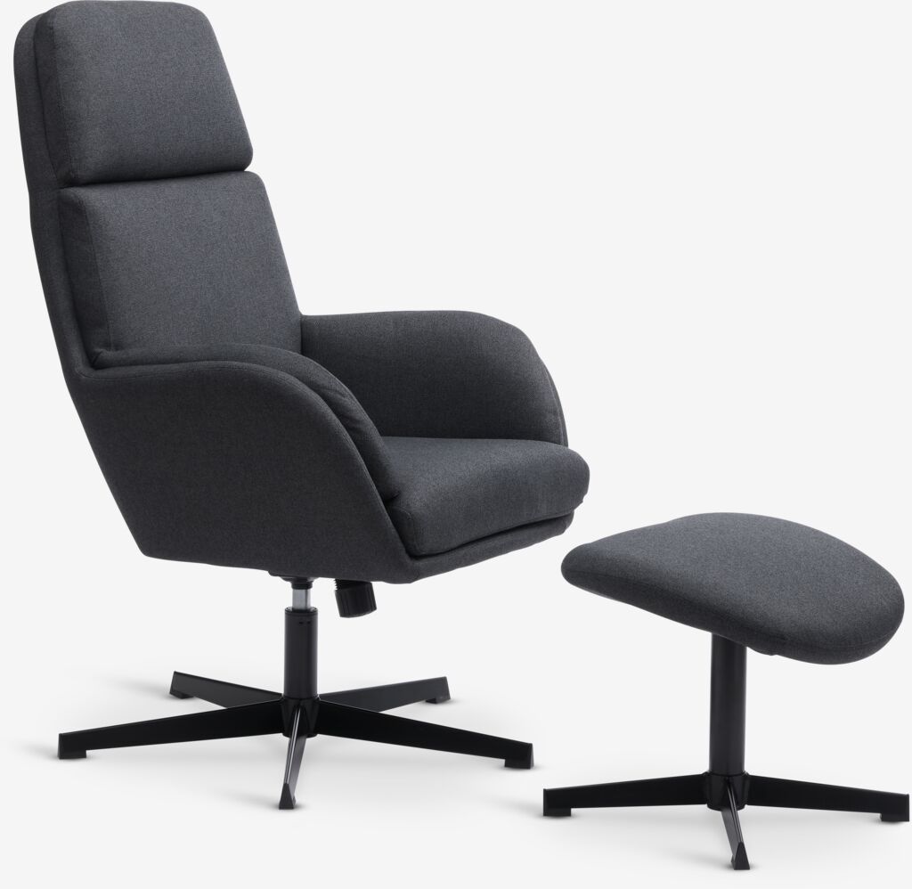 Relaxsessel mit Fußhocker TANKEDAL dunkelgrau Stoff