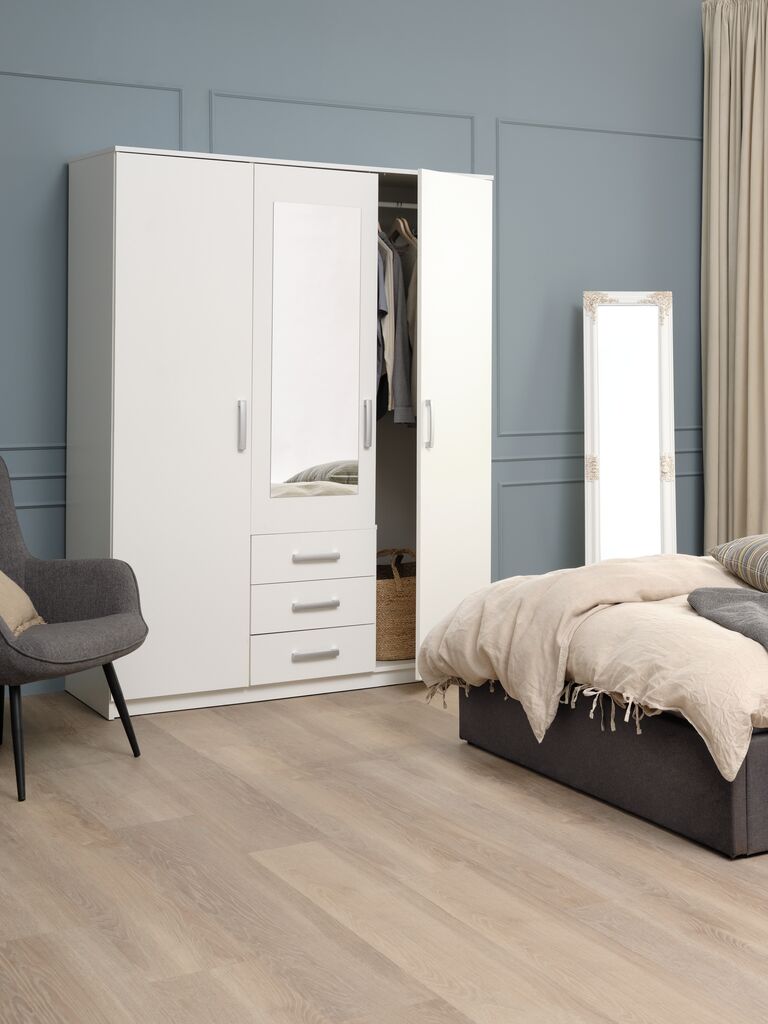 Kleiderschrank VELLERUP 151x200 3 Türen 3 Schubladen weiß