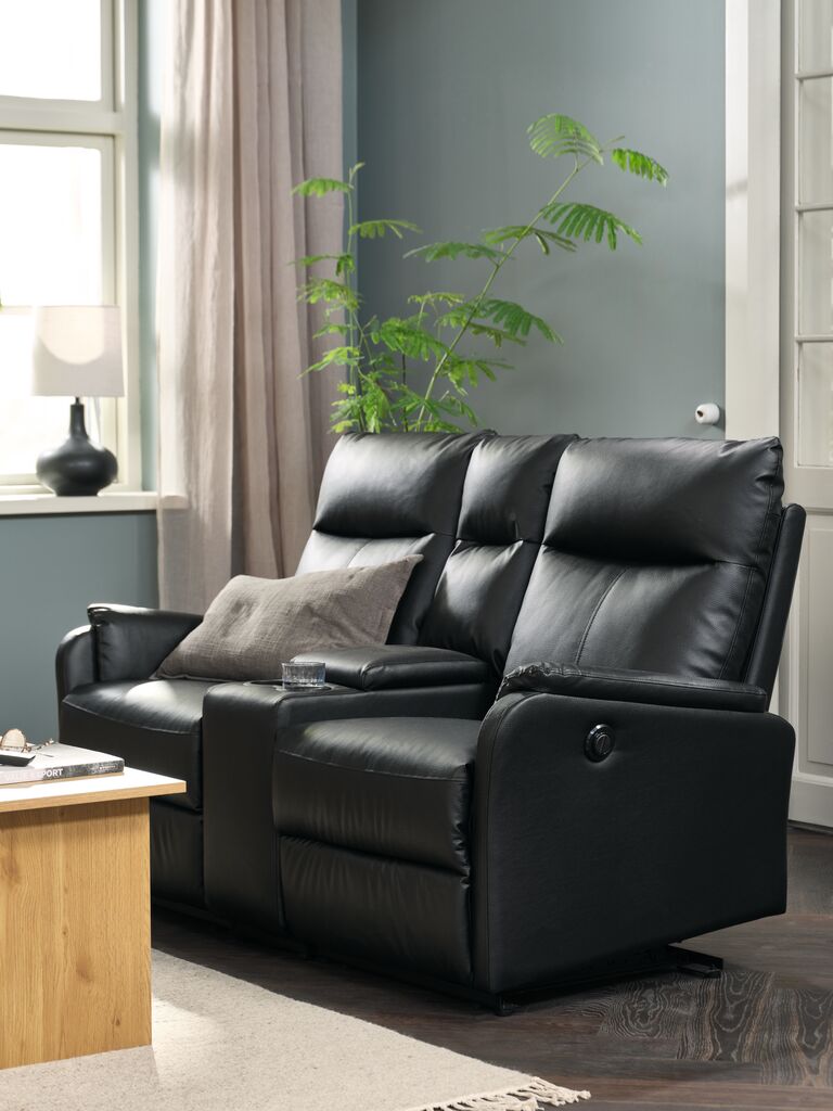 Sofa ABILDSKOV 2-Sitzer m/Konsole schwarz Kunstleder
