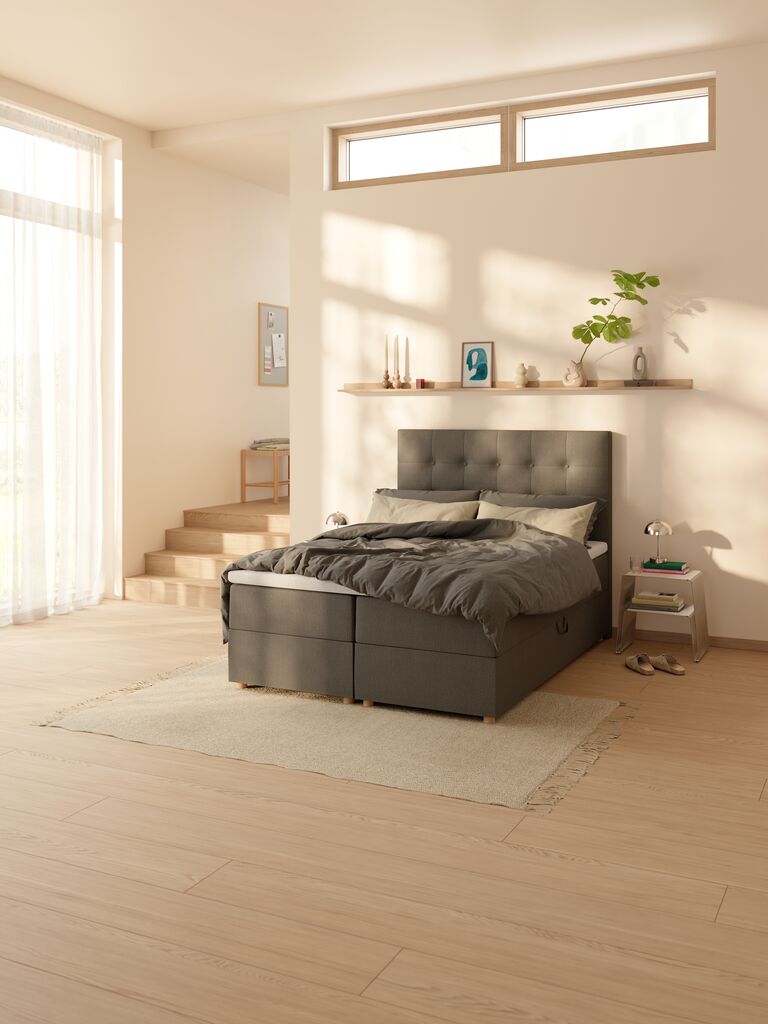 Boxspringbett 140x200 SKAUMA + FLYA Grau-40 sehr fest