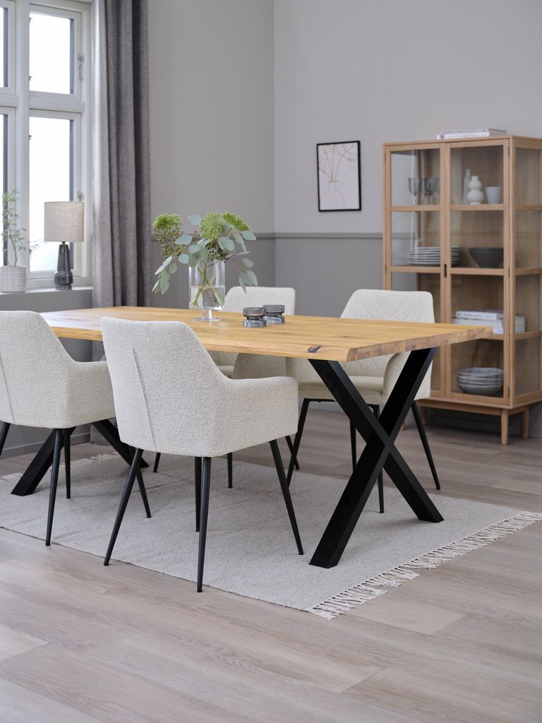 ROSLEV L200 Tisch Eiche natur + 4 PURHUS off-white/schwarz