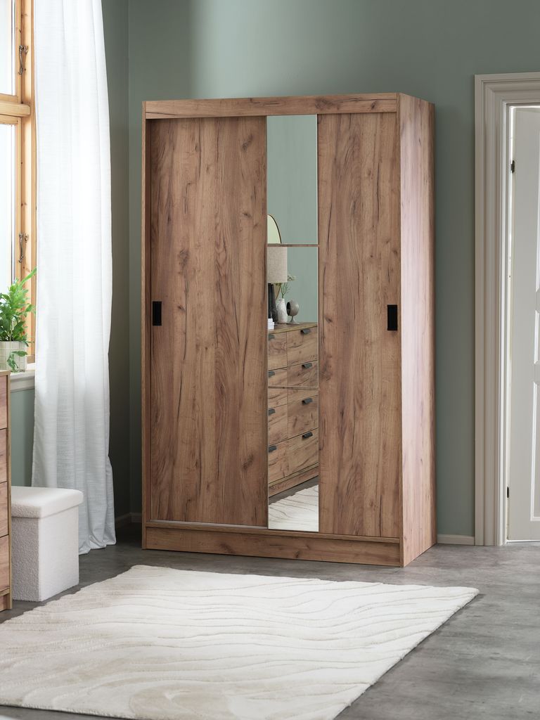 Kleiderschrank ODDER 120x201 2 Schiebetüren m/Spiegel Eiche