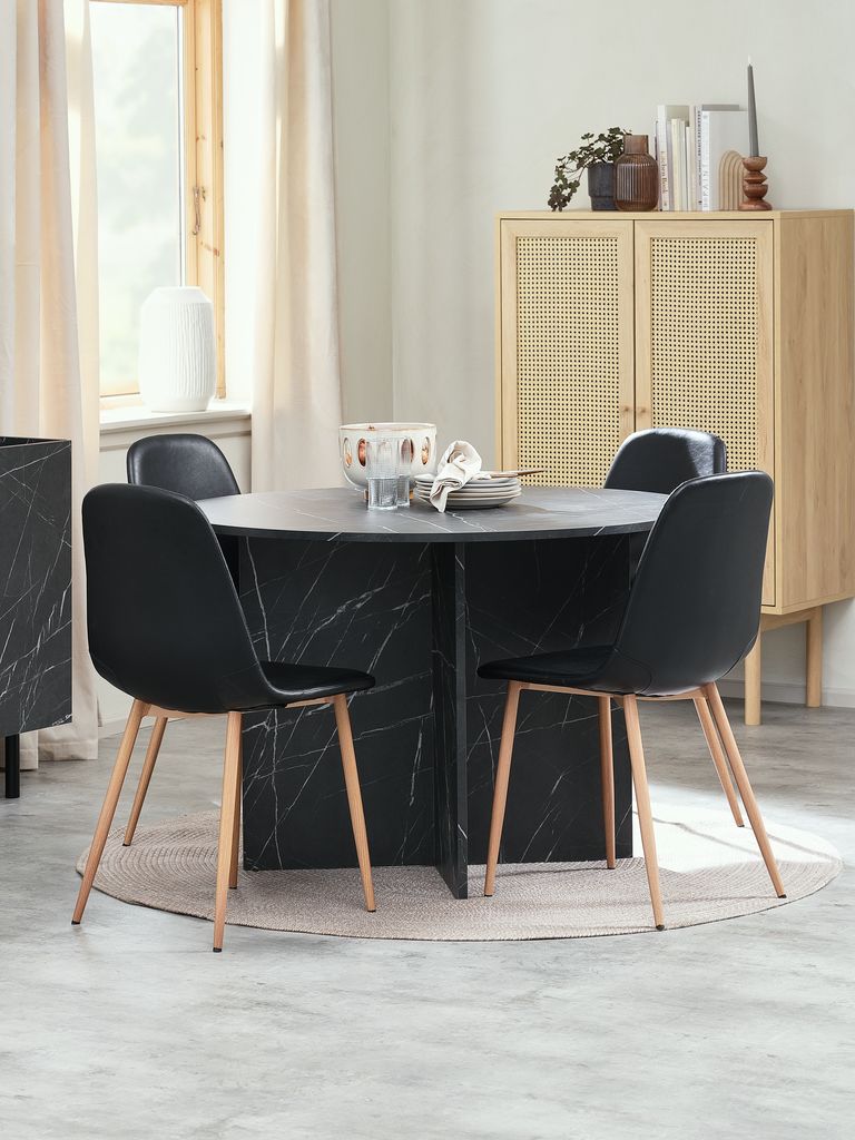 KRONDAL Ø110 Tisch Marmor + 4 JONSTRUP Stühle schwarz
