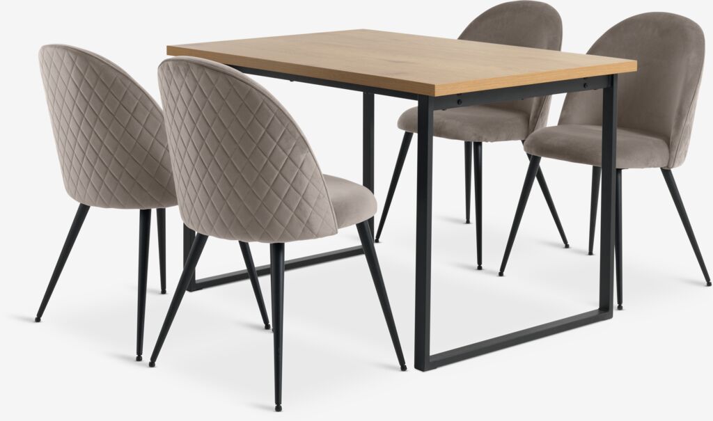 AABENRAA L120 Tisch Eiche w. + 4 KOKKEDAL Stühle Samt grau