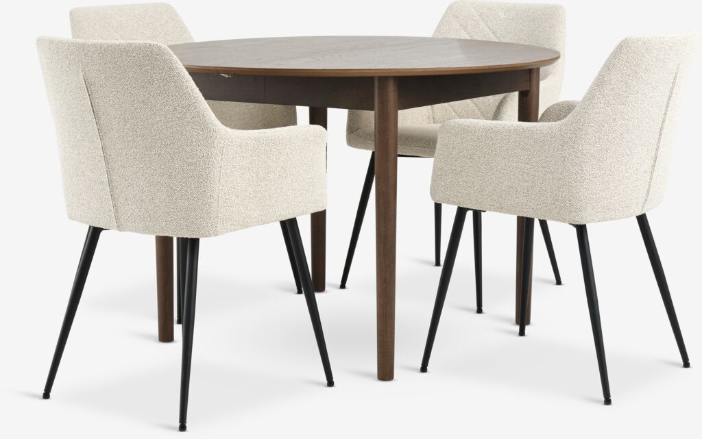 MARSTRAND Ø110 Tisch d.eiche + 4 PURHUS off-white
