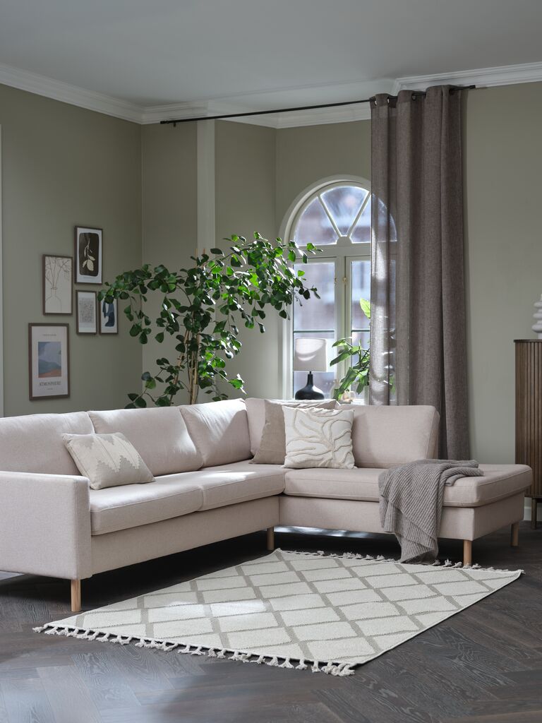 Sofa HELLERUP offenes Ende rechts beige Stoff/Eiche natur