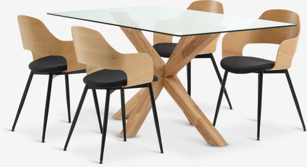 AGERBY L160 Tisch Eiche natur + 4 HVIDOVRE Stühle Eiche/schw