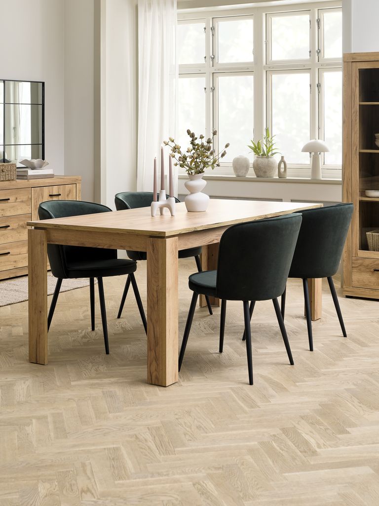 LINTRUP L190/280 Tisch Wildeiche + 4 RISSKOV Samt dunkelg