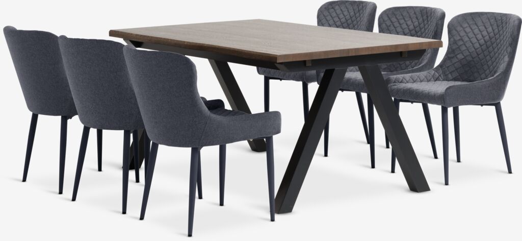 SANDBY L160 Tisch Eiche dunkel + 4 PEBRINGE Stühle grau/schw