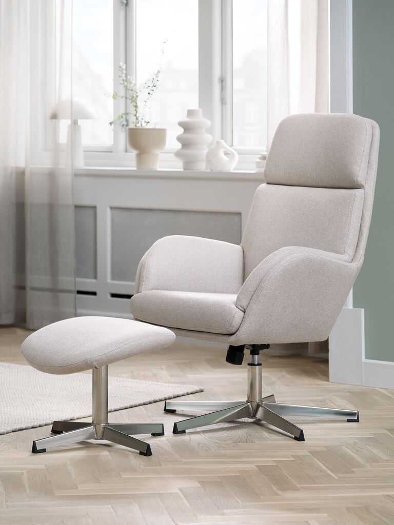 Relaxsessel m/Fußhocker TANKEDAL beige Stoff/chrom