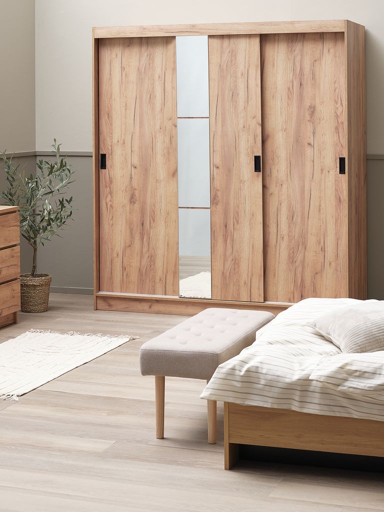 Kleiderschrank ODDER 179x201 3 Schiebetüren m/Spiegel Eiche