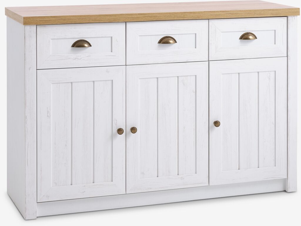 Sideboard MARKSKEL 3 Türen weiß/wilde natürliche Eichenfarbe