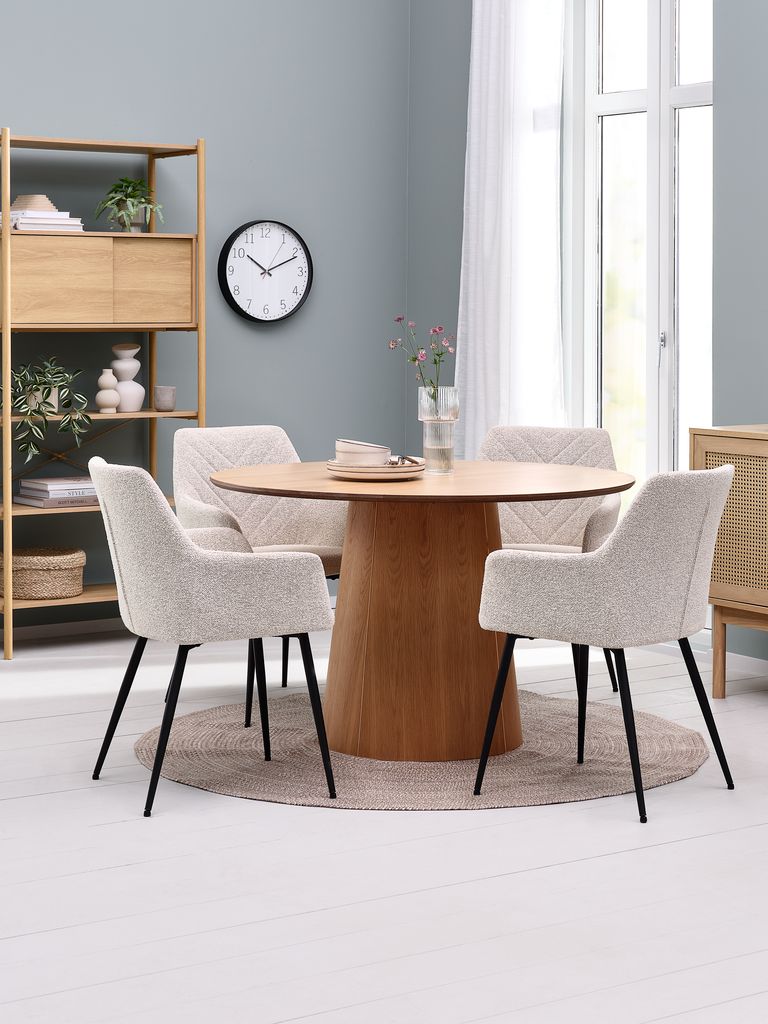 KLIPLEV Ø120 Tisch Eiche natur + 4 PURHUS off-white/schwarz
